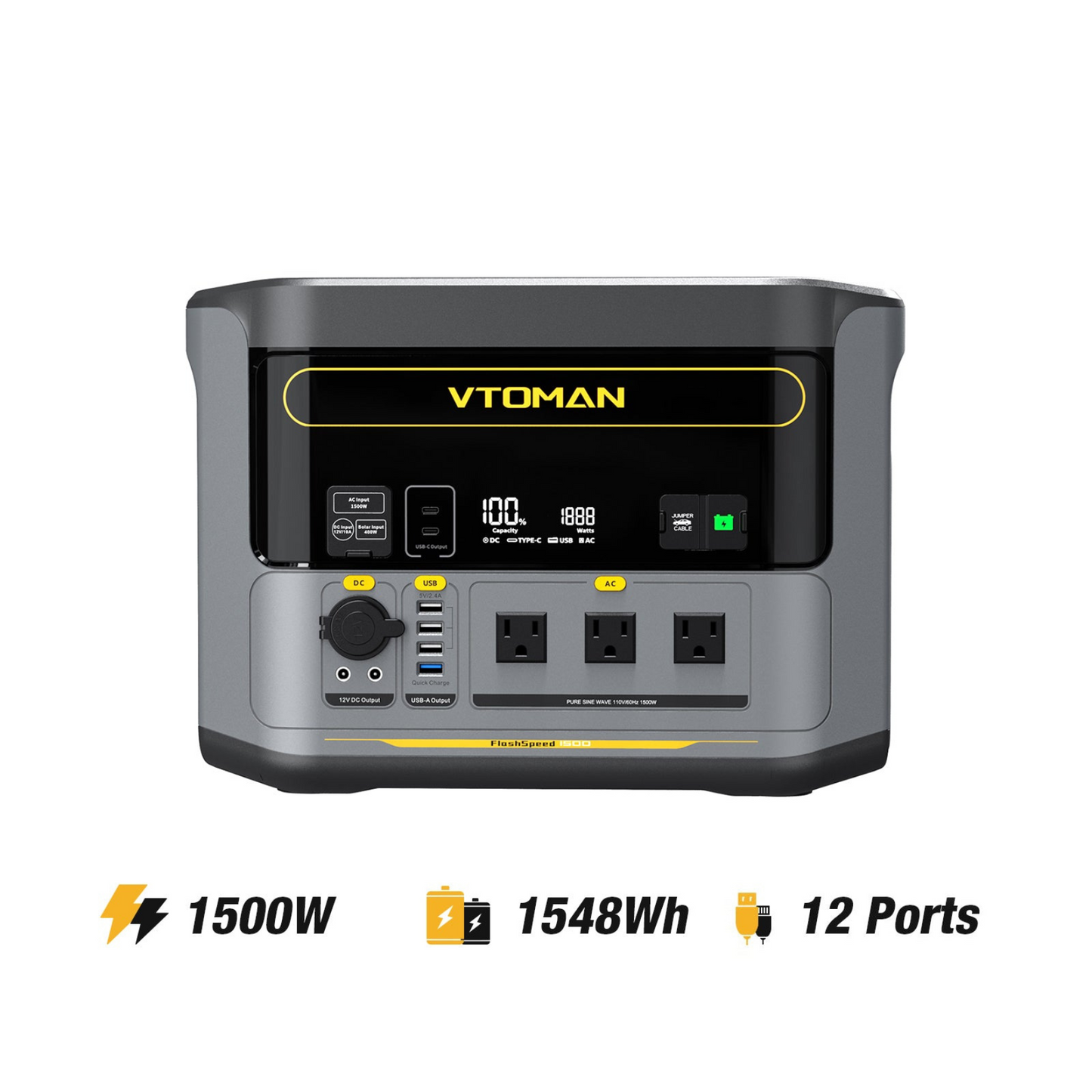 VTOMAN FlashSpeed 1500 Stazione di Energia Portatile 1548Wh 1500W con prese EU