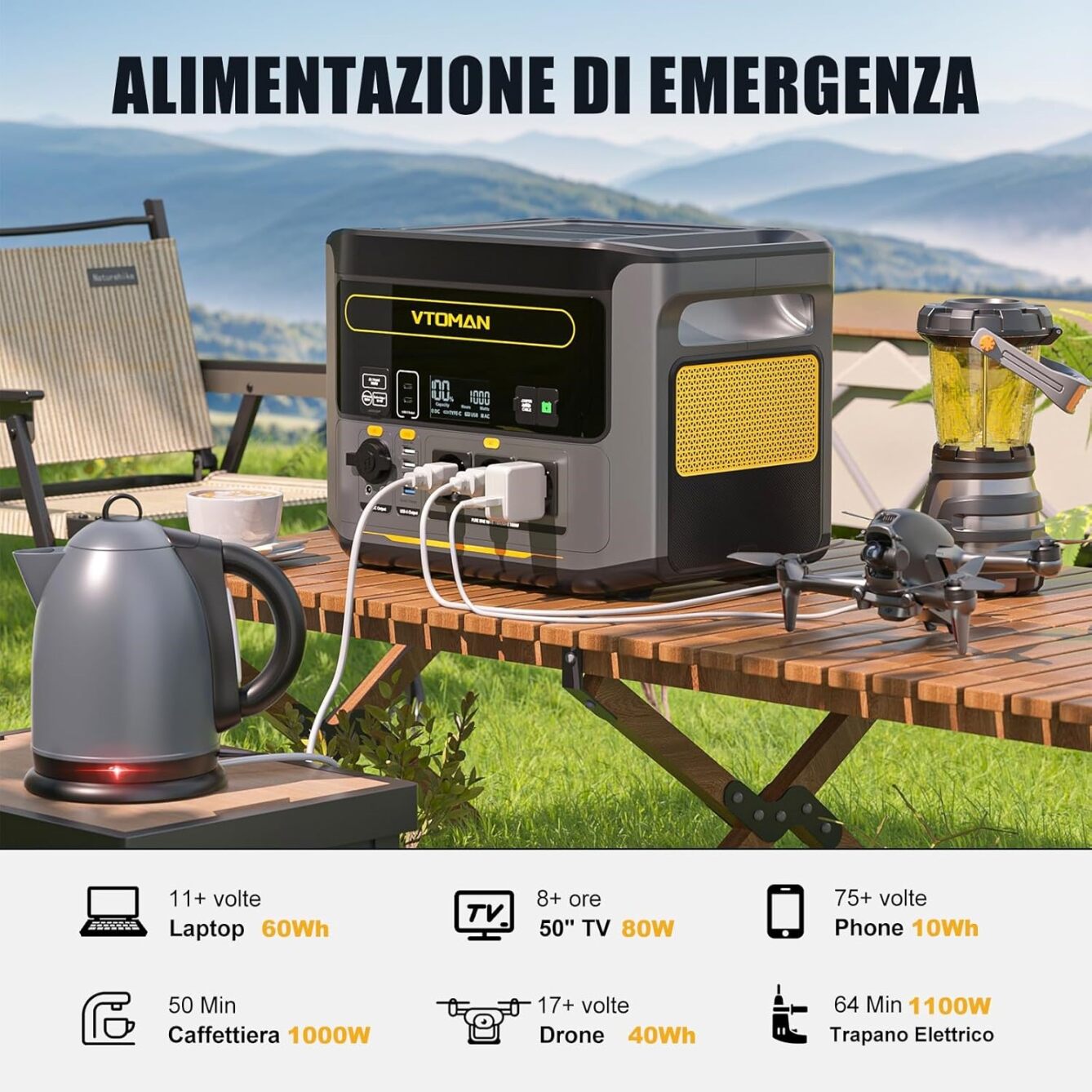 VTOMAN FlashSpeed 1000 Stazione di Energia Portatile 828Wh 1000W con prese EU