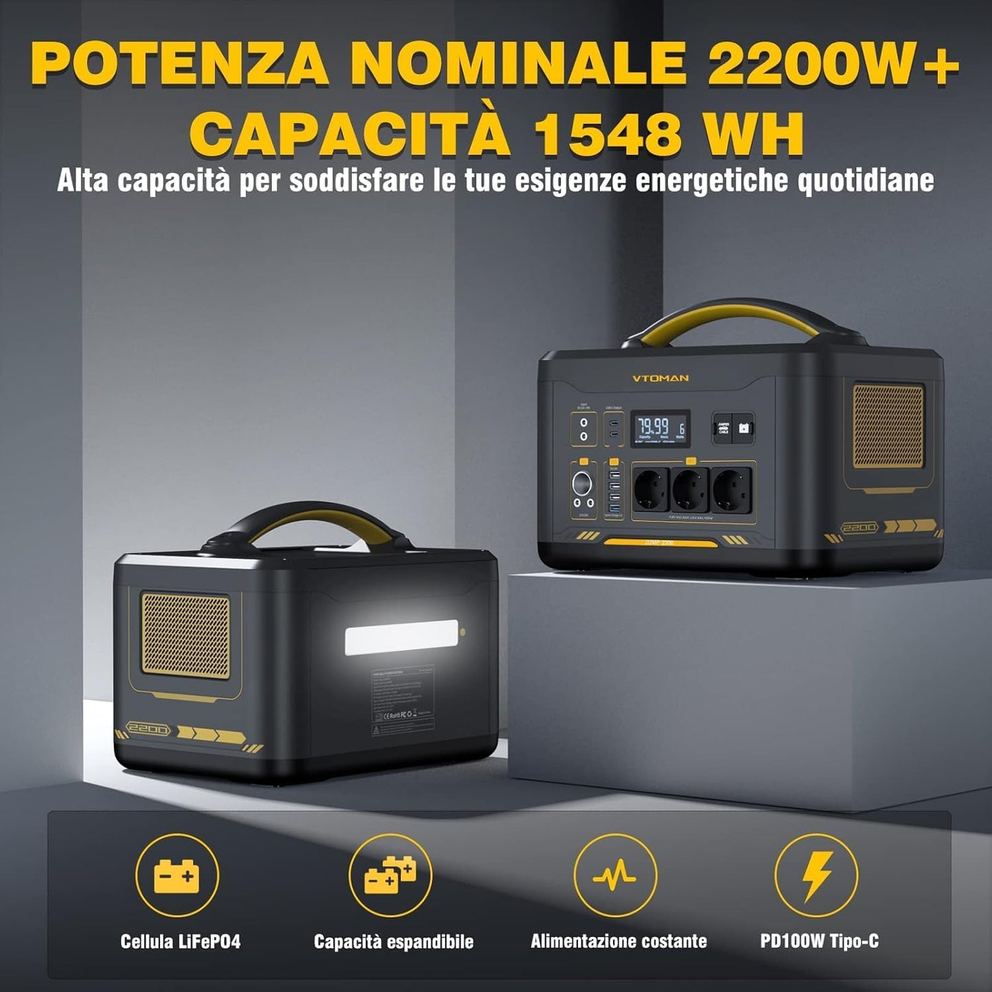 VTOMAN JUMP 2200 Stazione di Energia Portatile 1548Wh 2200W con prese EU