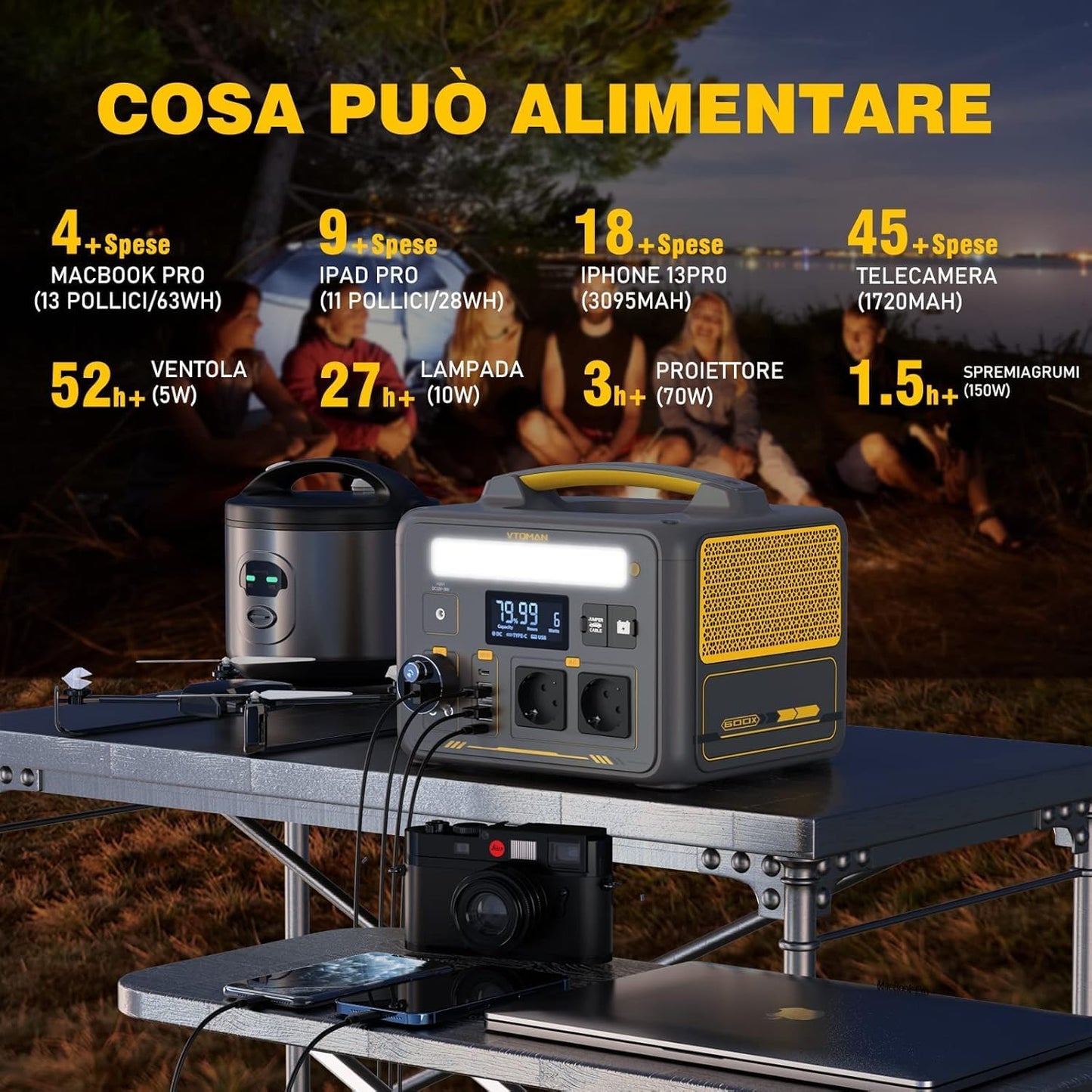 VTOMAN JUMP 600X Stazione di Energia Portatile 299Wh 600W con prese EU
