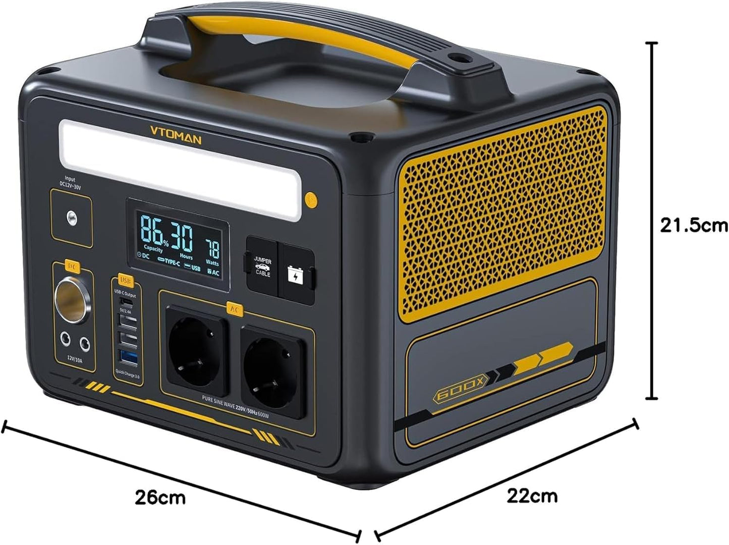 VTOMAN JUMP 600X Stazione di Energia Portatile 299Wh 600W con prese EU