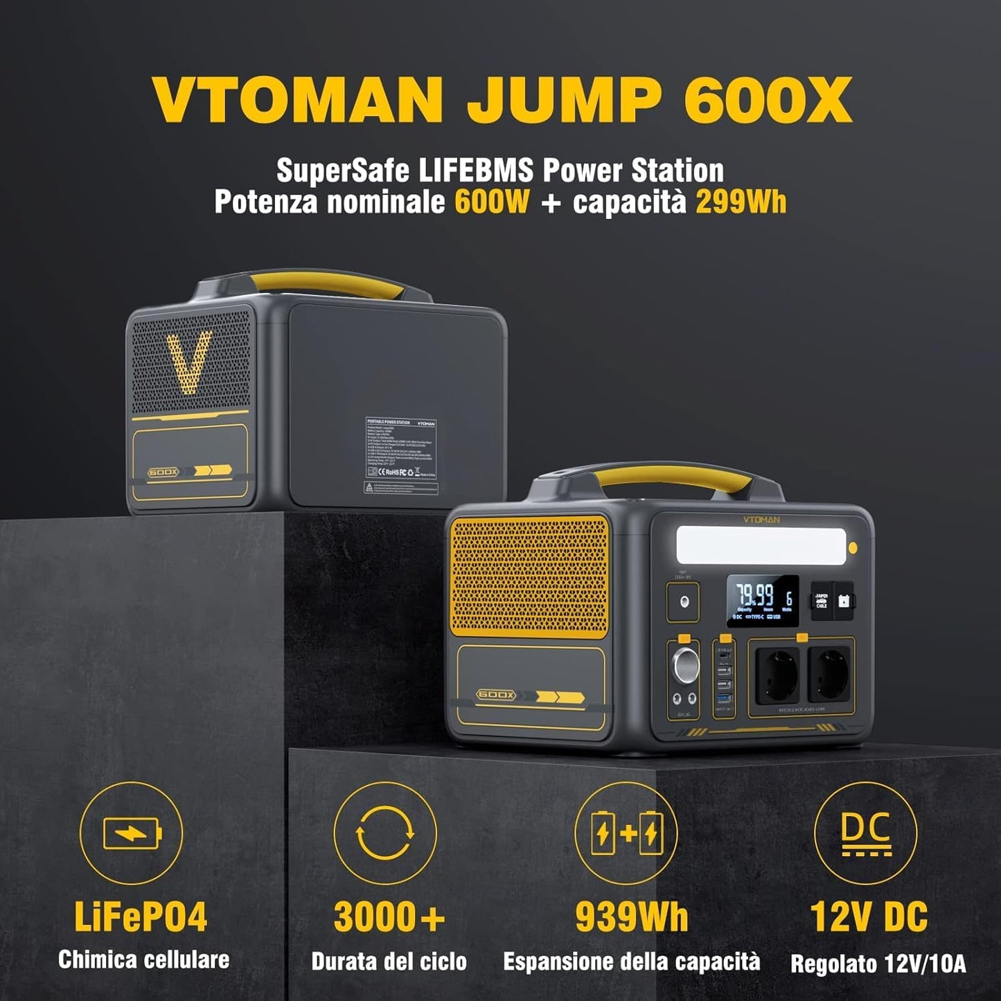 VTOMAN JUMP 600X Stazione di Energia Portatile 299Wh 600W con prese EU