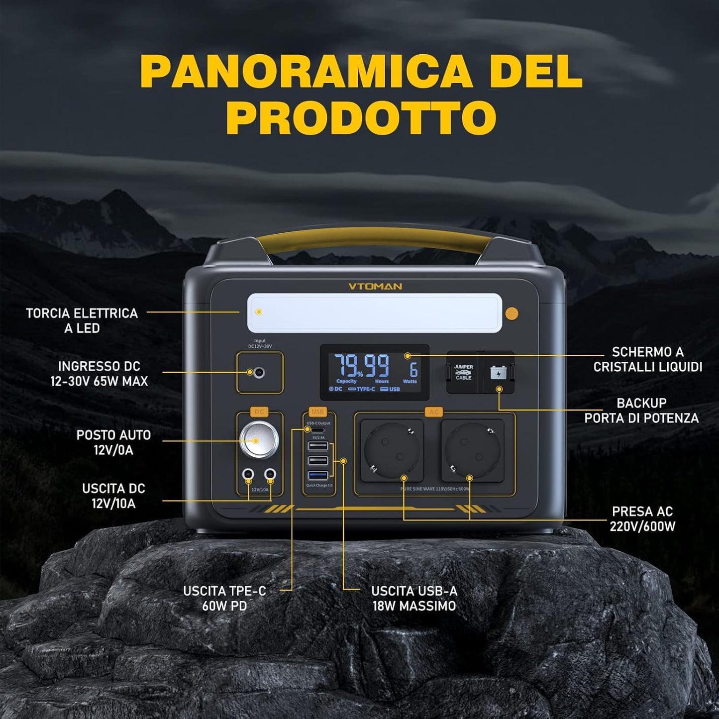 VTOMAN JUMP 600X Stazione di Energia Portatile 299Wh 600W con prese EU