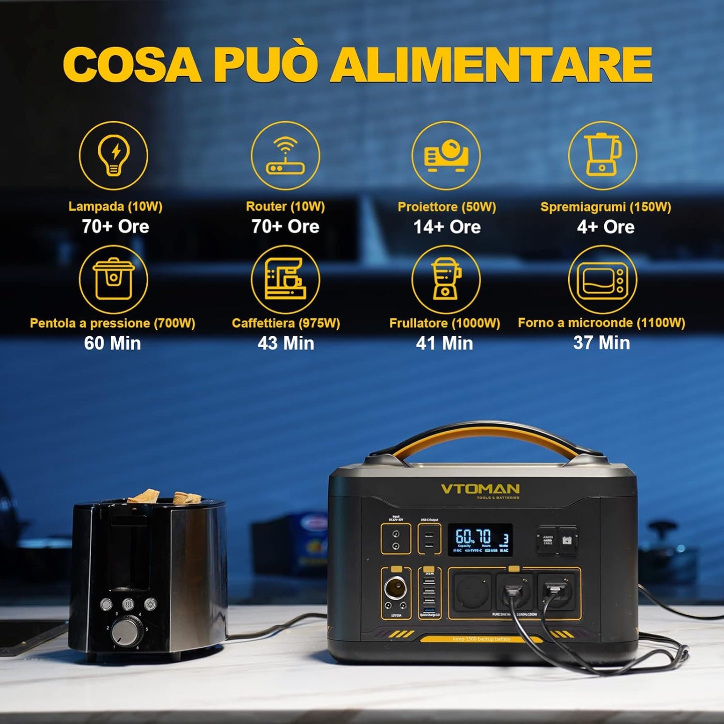 VTOMAN JUMP 1500X Stazione di Energia Portatile 828Wh 1500W con prese EU