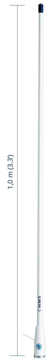 SCOUT KS-21 Antenna nautica VHF 3dB in fibra di vetro bianca lunghezza 1m montaggio standard 1" x 14 filetti