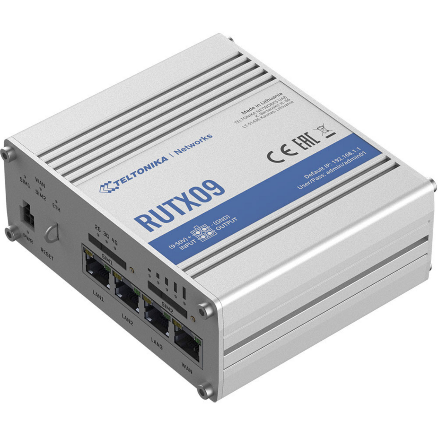 Teltonika RUTX09 Industrial Router Dual-SIM LTE Cat 6 , 4 porte Gigabit Ethernet, USB interface