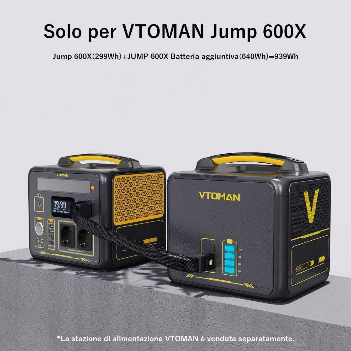 VTOMAN Jump 600X EXTRA BATTERY 640Wh con cavo CP3500 per collegamento a Jump 600X