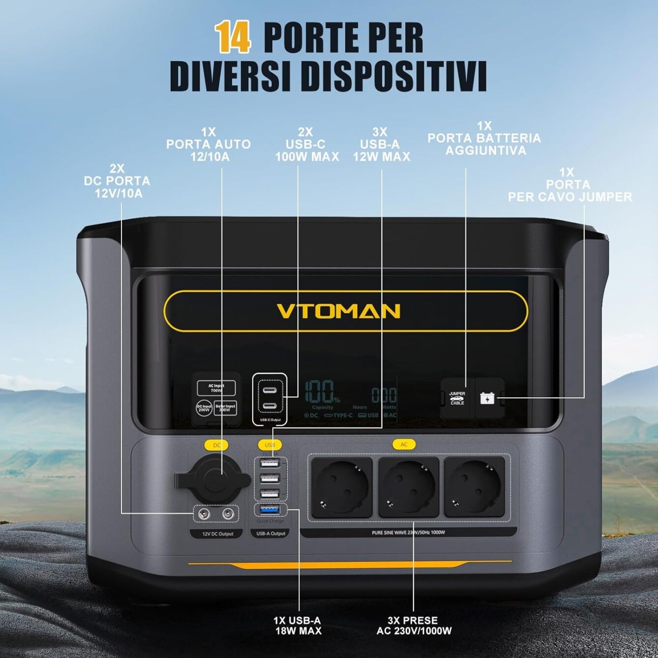 VTOMAN FlashSpeed 1000 Stazione di Energia Portatile 828Wh 1000W con prese EU