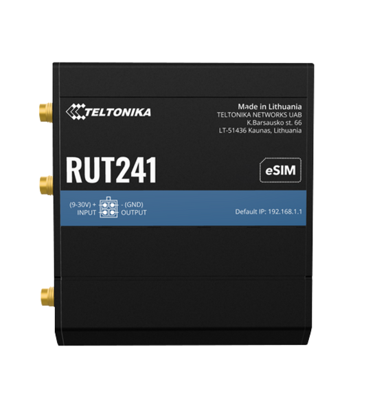 Teltonika RUT241 eSIM Industrial Cellular Router,  4G/LTE (Cat 4), 3G, 2G, e-SIM