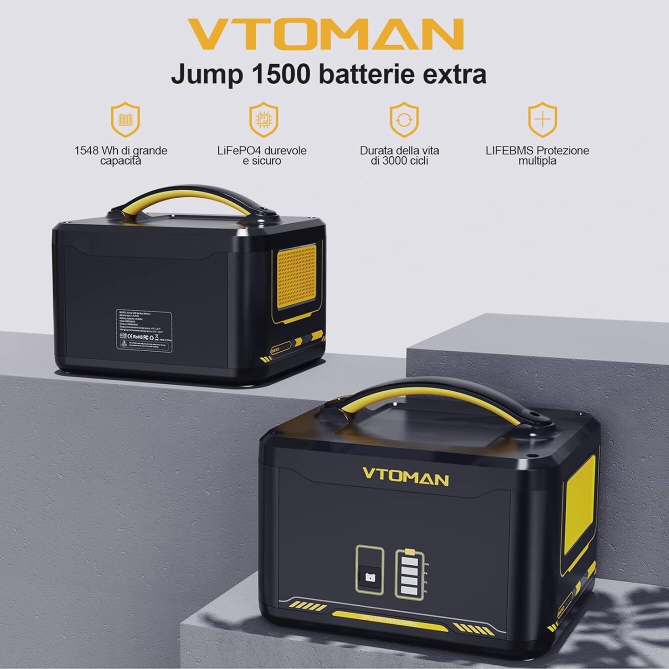VTOMAN Jump 1500X EXTRA BATTERY 1548Wh con cavo CP3500 per collegamento a Jump 1500X/2200