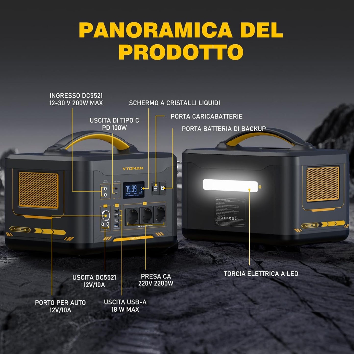 VTOMAN JUMP 2200 Stazione di Energia Portatile 1548Wh 2200W con prese EU