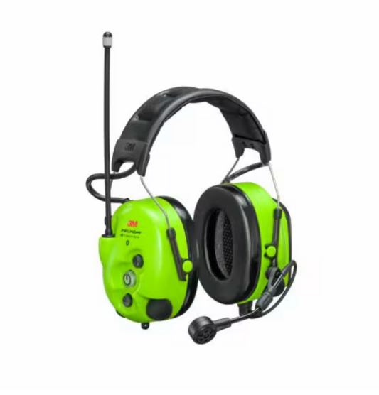 3M Peltor MT73H7A4D10EU GB Cuffie microfono con radio incorporata PMR/DMR446 digitale con PTT e Bluetooth, (WS LiteCom PRO III GB), giallo fluo con bardatura temporale